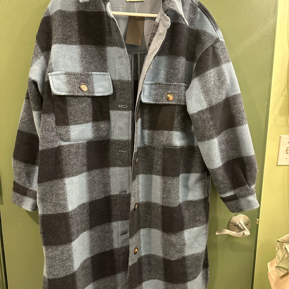 Plaid Long Coat with Pockets
